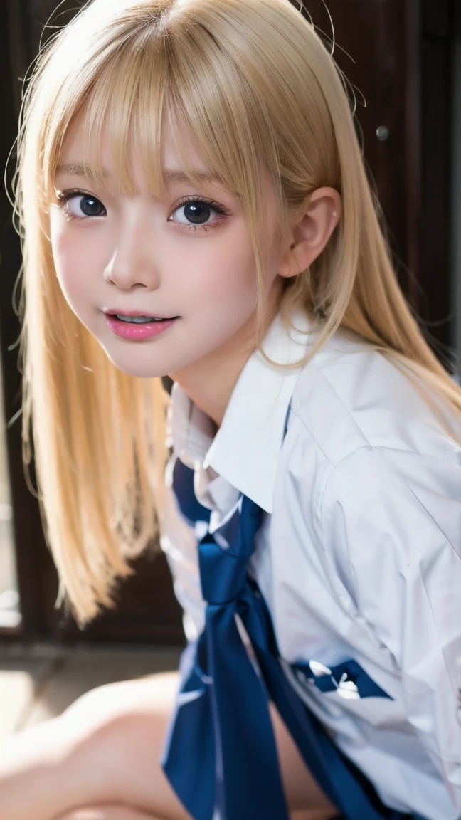 masterpiece, highest quality, 8k, disorganized person, (School Uniform:1.1)、White shirt, Tartan check micro mini skirt、bow tie 、、Cute girl, Cute face, Looking at the audience, (smile:1.2), Ultra-realistic, High resolution, picture, The focus was clear, High resolution, Dynamic Lighting, Cinema Lighting, Professional Shadow, , Best details, Very detailedな, Very detailed, Finely detailed, Real Skin, Delicate facial features, Detailed face and eyes, Sharp pupils、Realistic students、Browsing Caution、8k,highest quality, masterpiece, Very detailed, 超High resolution, Realistic, RAW Photos, , Absolute Resolution, Complete limbs、Complete Anatomy、Perfect beautiful skin、1 girl, 、 Big Tits、Accentuate your thighs、(ta Girl)、、(blonde:1.1)、、、pretty girl、 , Realistic young gravure idol, Japanese Girls、、alone、、(Lying on your back:1.2)、