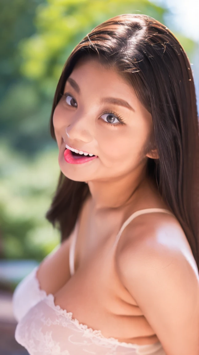 (realistic、masterpiece、Best Quality、8K、highres、high resolution:1.3)、1 girl、Huge breasts、smile、white bikini、looking at viewers、super fine face and eyes、long hair、 upper body、