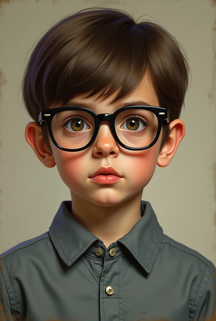 guttonerdvision3, inspired by Alex Ross' art style, showing a 3-year-old boy wearing glasses, very detailed face wearing a red tank top and camouflaged safari pants. His sneaker is of the All-Star High Barrel type. In this illustration, focus on capturing the essence of Alex Ross' art style, incorporating realistic details and dynamic lighting. Portray the boy with a sense of innocence and wonder, emphasizing his glasses as a distinctive feature.