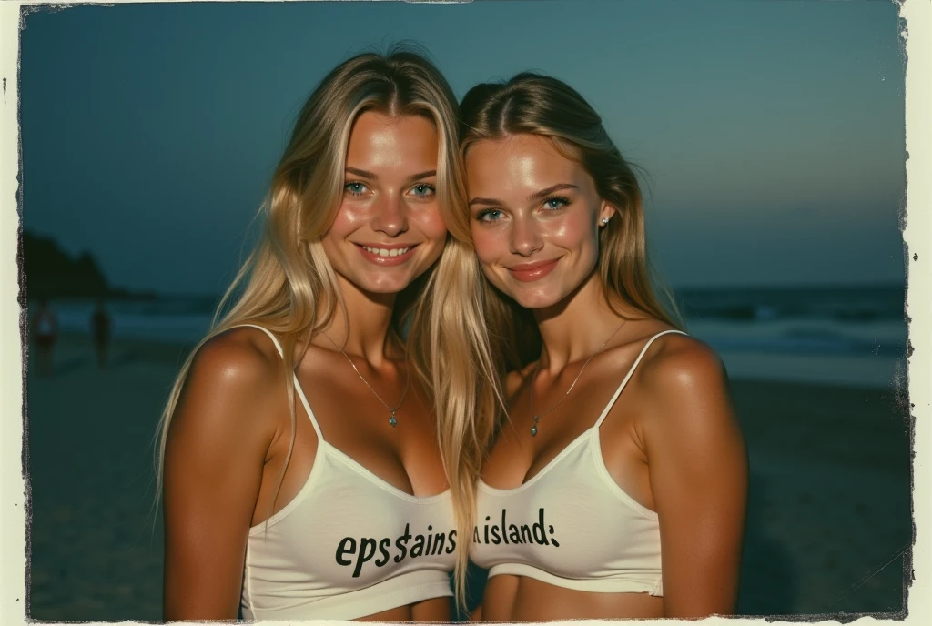 (((best qualityer))), highly detailed, high resolution. 2 female, blondie hair, clear green eyes, fleshy lips, heavy make-up, Grinning, topless, black yoga pants and a long, baggy sweatshirt. topless, standing outside in cloudy weather. perfects eyes, (eye make up:1.1), (Pele highly detailed:1.1), ..........CRU, analog style, sharp focus, 8k hd, dslr, high qualiy, Fujifilm XT3, grain, awardwinning, work of art.