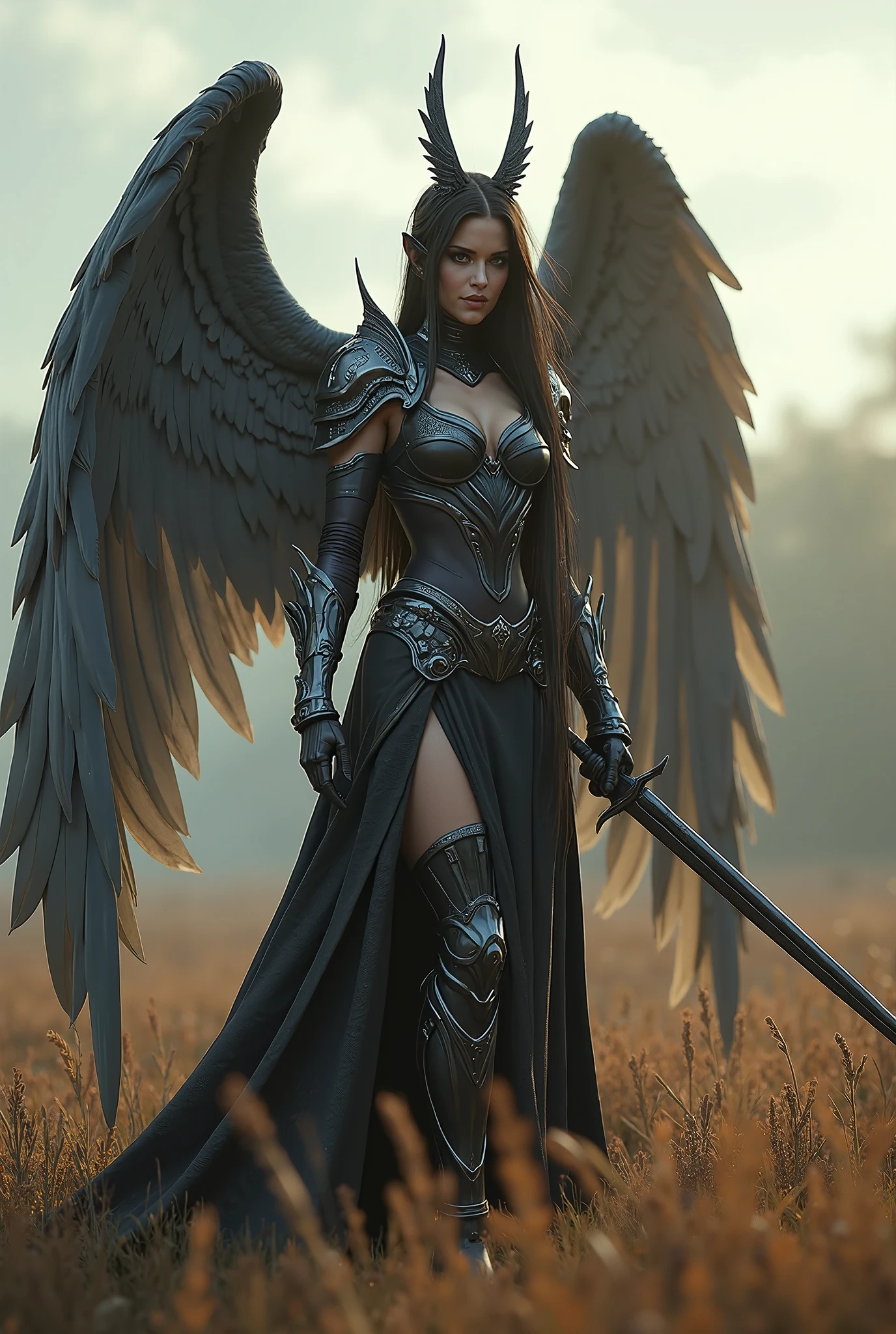 morning star archangel master lucifer,REAL - style image of a woman with a dark sword in a field, cyberpunk art inspired by Leng Mei, cgsociety contest winner, fantasy art, beautiful Mistresses angel girl, angel knight girl, as a mystical valkyrie, battle angel, angel in sexy bondage garter strap, mechanized valkyrie girl, unreal engine 4k wallpaper, wraith from apex legends, epic divine angel  wings