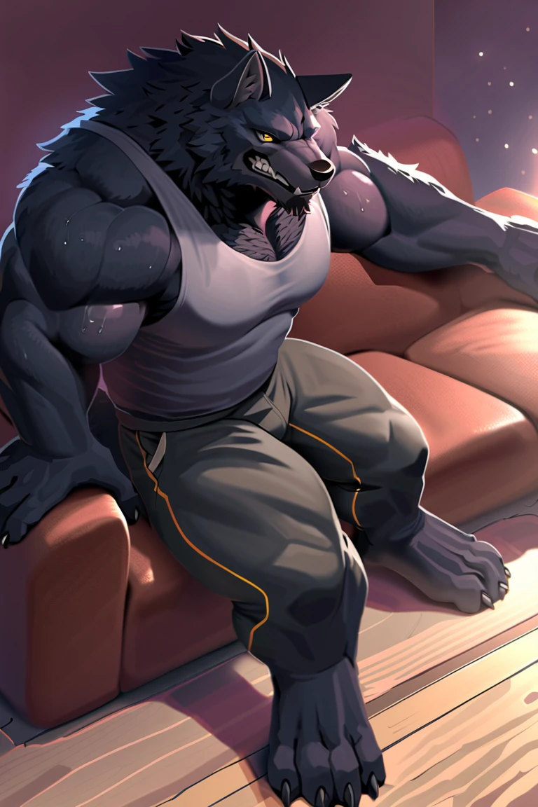solo , (papi old panda de pelaje azul oscuro), (wolf), sudar, sudorcompleto, vapor, humeante, cuarto con luces leds, computadora gamer de mesa, silla gamer, mike, Ser up gamer, streaming, cuerpo completo, Patas, ropa interior, solamente, masculino, Wolf and panda hybrid, nervioso, abdominales, cuerpo fornido, musculoso, cuerpo grande, pectorales grandes, fuerte,muy peludo, barba corta, auriculares gamer, sexy, flexionando los brazos, flexing muscles, celebrando, sonrisa, colmillos visibles, pecho peludo, boca abierta, pas, piernas abiertas, nervous expression, pectorales grandes, patas, pies, ojos azules, sonriendo, sobrepeso, muscular, Tong, sentado, Ropa interior negra, cuerpo completo visible, Patas, pelaje blanco, cuerpo blanco, Horario nocturno, perspectiva superior, autor:Ciego 99, por Bebebebebe, por chunie, autor:mystikfox61, autor:zackarry911, autor:Tsuneki Fuji, autor:Schmuzo