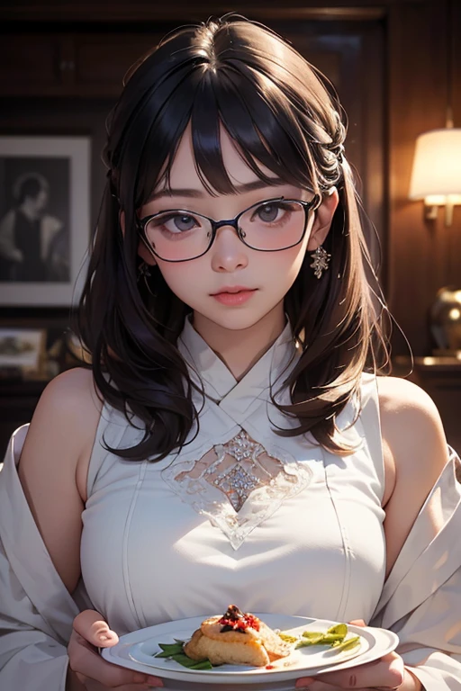 background（Black Night Sky，Big Moon），Woman close up，Wearing a white shirt、Purple Hair，Very long hair，very thick braids，Purple eyes，big ，((Glasses))、realistic girl rendering, 8k artistic german bokeh, Enchanting girl, Realistic girl, Gurwitz, Gurwitz-style artwork, Girl Roleplay, Realistic 3D style, cgstation Popular Topics,, 8K Portrait Rendering,（Faithfulness，Faithfulness：1.4），Wear pink pajamas，巨big ，Sparkling eyes，Purple eyes、Captivating beauty、Attractive adult woman、Beautiful woman、Cool girl、evil female、Brainwashed、brainwashing、Fallen into evil、Grin、Evil expression、Evil smile、evil、Brown Hair、Wavy Hair、Swept-apart bangs、Heavy makeup、Heavy makeup、Sharp Eye、Hollow Eyes,Half-closed eyes、Hollow Eyes、Purple Eyeshadow、Black lipstick、Black lip gloss、Long black cheongsam、Wide sleeves、night、Spooky Fortresakeup brush、compensate、Are standing、