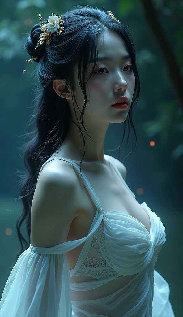 (Female ghost:1.7)、(((In the fog)))、(The body is blurred)、young woman、((Beauty))、Japanese、(Cute face)、1、((sexy))、Background Graveyard、(((Leaning on the grave)))、(((sexyな衣装)))、The spirit is flying、White tattoos all over the body、(((The bottom screen is covered in smoke)))、(best quality,4K,8k,highres,masterpiece:1.2),ultra-detailed,(realistic,photorealistic,photo-realistic:1.37),HDR,uhd,studio lighting,ultra-fine painting,sharp focus,physically-based rendering,extreme detail description,professional,vivid colors,bokeh,cinematic lighting,dramatic shadow,