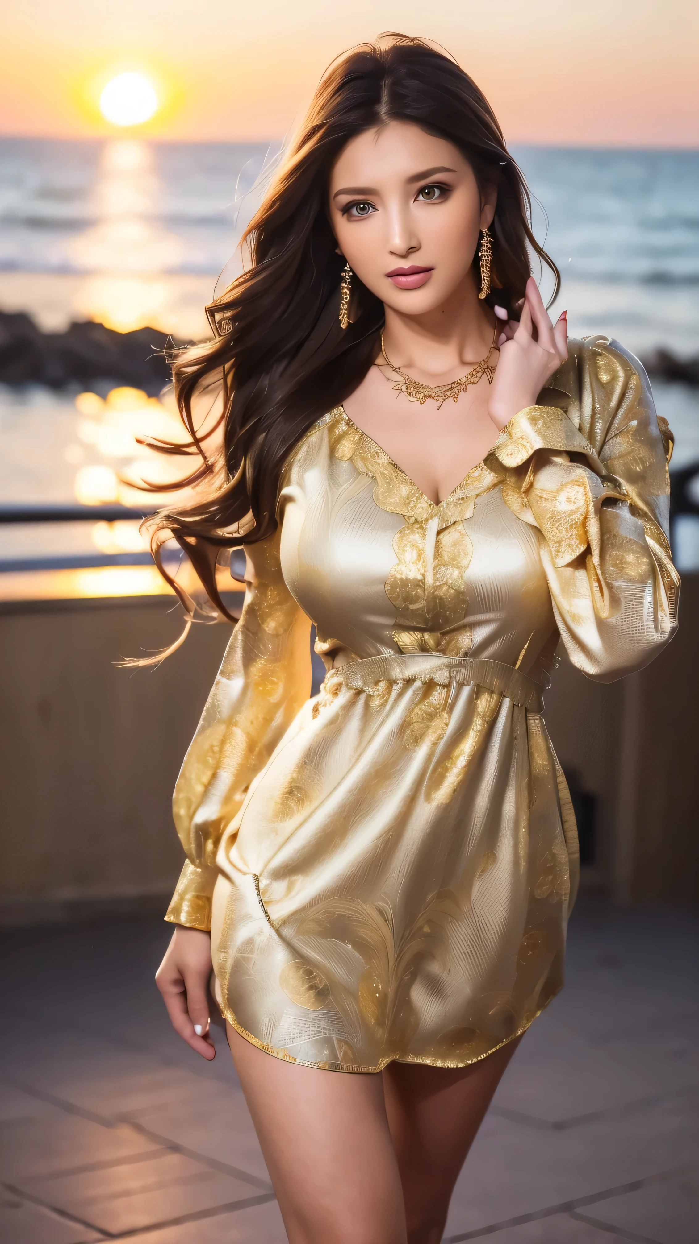 (  cowboy shootout 、top quAlity、8k、AwArd-winning works 、 super high definition  )、beAutiful womAn、(BlAck sweAter     , Sexy cleAvAge:1.1)、Perfect big breAsts、( blonde alone :1.1)、beAutiful skin thAt shines with bright,   Shiny Lipsticks 、A lot of people stAnd out with cleAr imAges 、bright color contActs、Perfect gAl mAkeup、Perfect for An AdorAble compAnion 、The sleeve is torn、(  DArk mAkeup for women:1.2)、(dArk brown beige Around the eyes  :1.1)、BeAutiful Bright Eye ShAdow 、dArk sexy mAkeup Around the eyes、(Big BreAsts:1.2)、super long wAvy hAir、(RomAntic Affection:1.1)、 AmAzing Adult sex AppeAl The best smile he hAs when he sees me、(there Are mAny people thAt AccentuAte body lines:1.1)、(Strongly blurred、:1.1)、( The imAge is cleAr 、jAcket :1.1)、 AccurAte AnAtomy、ltrA HD hAir、(  super high definition perfect beautiful teeth:1.1)、UltrA HD beAutiful fAce、ultrA HD hAir、crystal clear bang 、UltrA HD Shining Eyes、Shining super high definition beautiful skin 、   super high definition  の艶やかな唇 HArry Winston necklAce 、((((((wearing intricately patterned shirt mini dress:1.3)),(full figure supermodel standing, entire body in frame:1.4)((gold necklace_Large earrings:1.2)),((run her fingers through her hair:1.5))))((sunset,Big House, Seaside restaurant background:1.5)) 