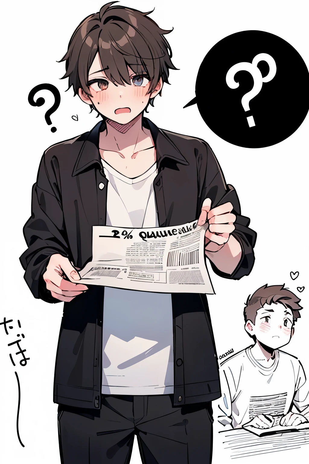 ((1-boy :1.5)),(Man 120 %:1.5),hypnotism,((Many question mark:1.25)),Short Hair, brown hair,♥️,(NSFW:0.5),(ahegao:0.8),slouch,Agony,(Intense pleasure, convulsions:0.75),Nervous,(heart eye:1.0), Punk Gothic , SEX with the giant's uncle