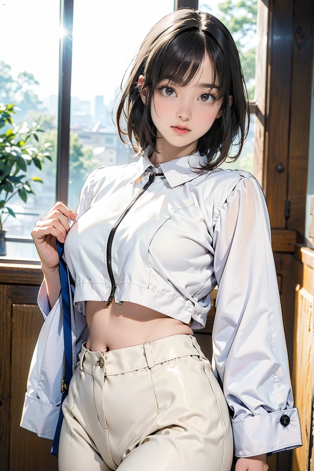 ((((Shirtless with an erotic look)))),(masterpiece:1.2, highest quality), (realistic, photorealistic:1.4), beautiful illustrations, (natural side lighting, movie lighting),
looking at the viewer, (panty shot), 1 girl, Japanese, 18-year-old, perfect face, perfect body, Cute symmetrical face, shiny skin, baby face,
(long hair, bob cut, long sideburns, light brown hair), hair between eyes, emerald golden eyes, (medium breasts), thin,
beautiful hair, beautiful face, detailed and beautiful eyes, beautiful clavicle, beautiful body, beautiful breasts,beautiful thighs, beautiful feet, beautiful fingers,
(((white shirt), Black Business Jacket, Clothes nearby, black tight mini skirt), clavicle, barefoot),
(beautiful scenery), evening, (office hallway), Wariza, head tilt, hand between legs, (surprised),