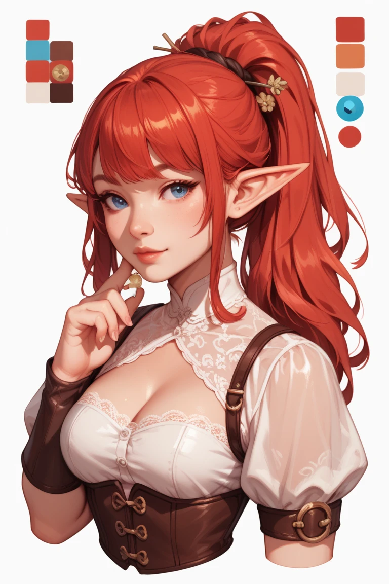 (sketch, white background), (masterpiece, best quality), (elf, long hair, big breasts, lingerie), (front view, side view, rear view)
