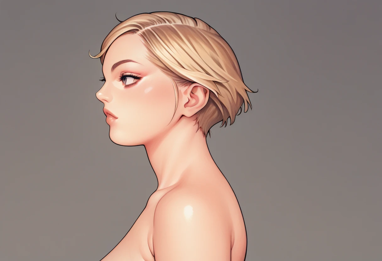 1 female,20th Generation,Short Bob Hair,nude,blonde,Watery eyes,Looking at the audience,Cleavage,Superior,High resolution,masterpiece,Best image quality,8k,Ultra-realistic,Chest and face visible,sexy,Bend your elbows and place your arms in front of your chest,Front view,Small breasts
