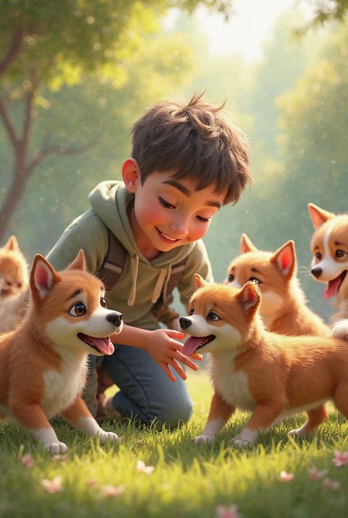 Child taking care of animals
