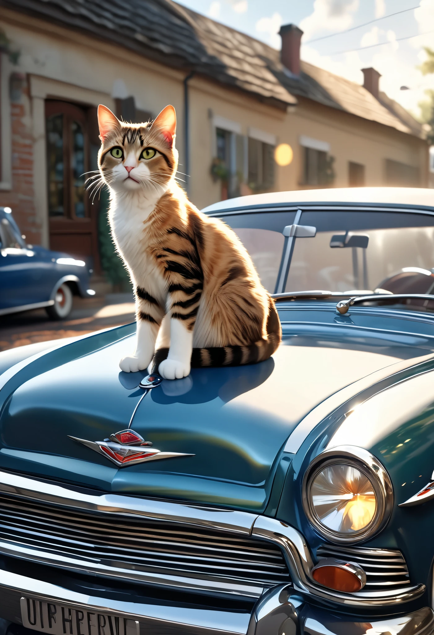 A beautiful young woman driving a vintage car, a cat sitting on top of the luggage on the car's roof, (best quality, 4k, 8k, highres, masterpiece:1.2), ultra-detailed, (realistic, photorealistic, photo-realistic:1.37), HDR, UHD, studio lighting, ultra-fine painting, sharp focus, physically-based rendering, extreme detail description, professional, vivid colors, bokeh, portrait, adventure, retro, cute, journey, wonder, evolution