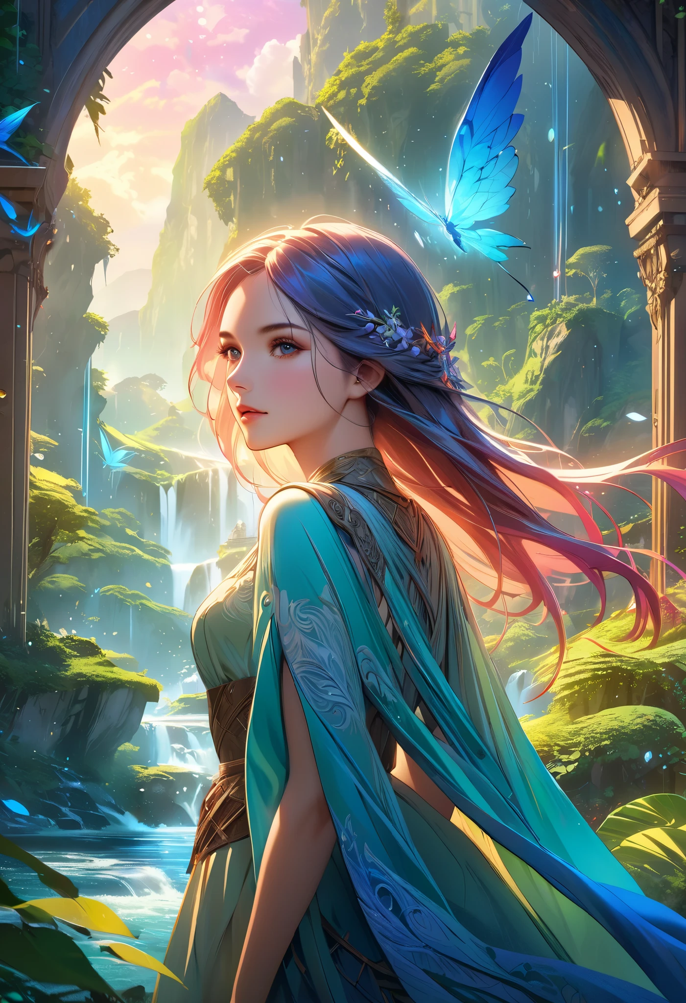 A close up of a woman with long hair and a blue dress - SeaArt AI