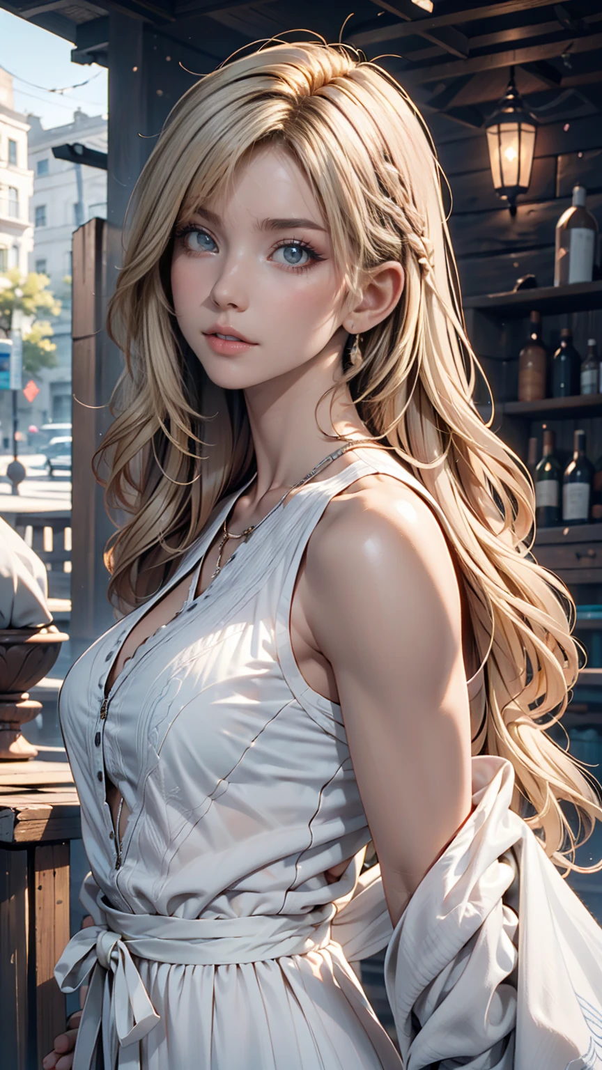 ((Highest quality, 8k, masterpiece: 1.3)), whole body, Clear Focus: 1.2, Outstanding beauty: 1.4, Slim Abs: 1.2, ((blonde, big: 1.2)), Black tank top, Highly detailed face and skin texture, Detailed eyes, double eyelid