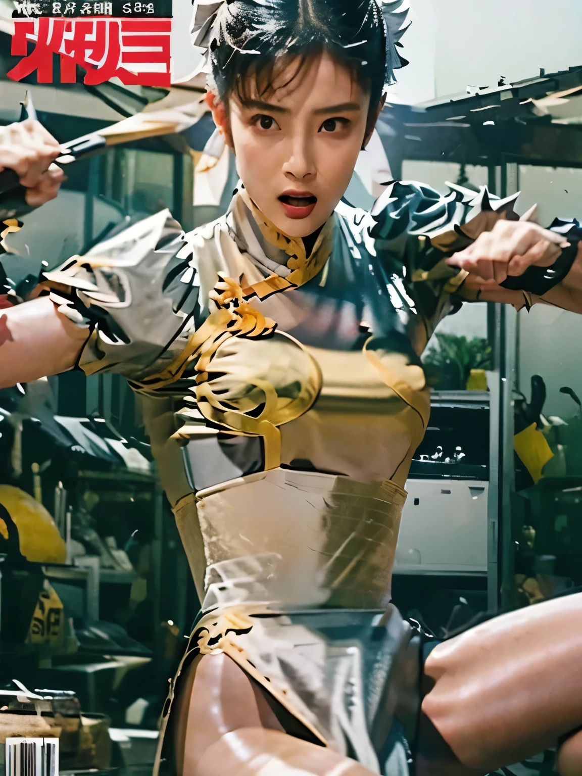 magazine cover , Fighting Pose , Looking Here, HD, cool, masterpiece, coolタイトルがついている, detailed,