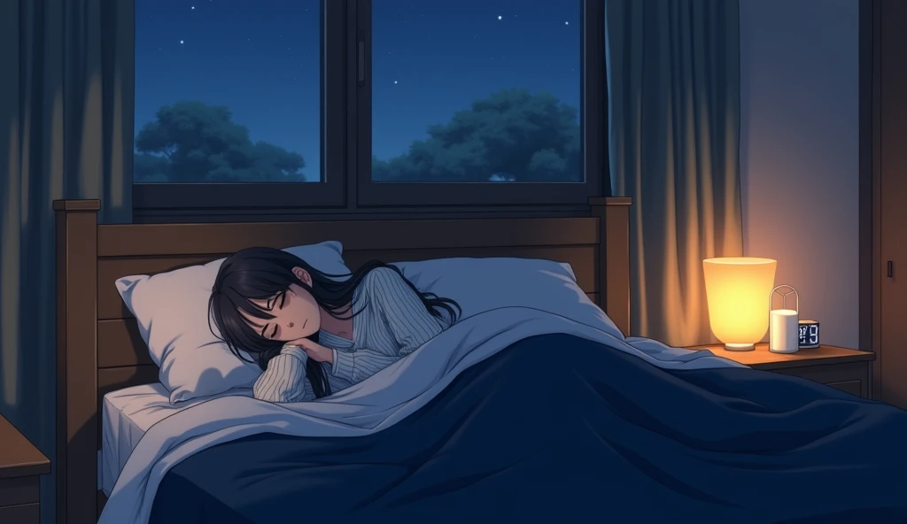 (a peaceful dream,nighttime serenity,calmness,restful sleep),(best quality,ultra-detailed,photorealistic),(painting),(stars shining,gentle moonlight),(soft pillow,comfortable bed,dreamy atmosphere),(tranquility,luxurious sleep),(peaceful and serene),(subtle colors,dark and warm tones),(soft and diffused lighting good