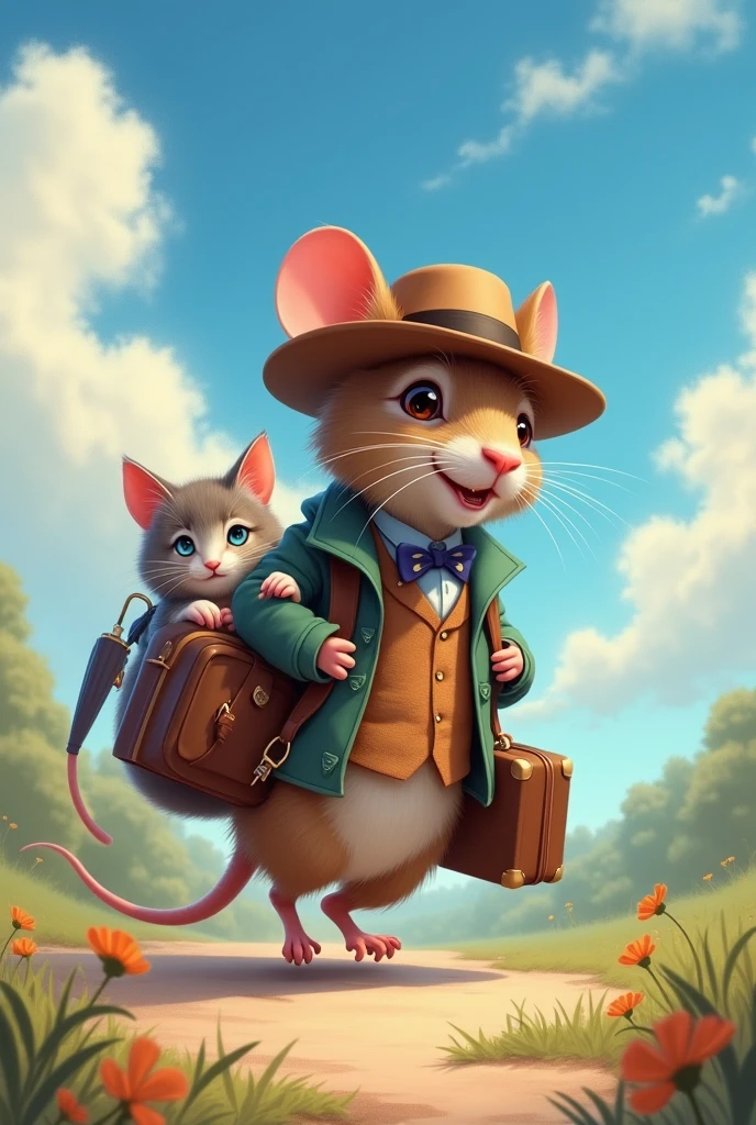 Trip かばんを持ったRat、Rat wearing a hat、Rat holding a folded umbrella - SeaArt AI