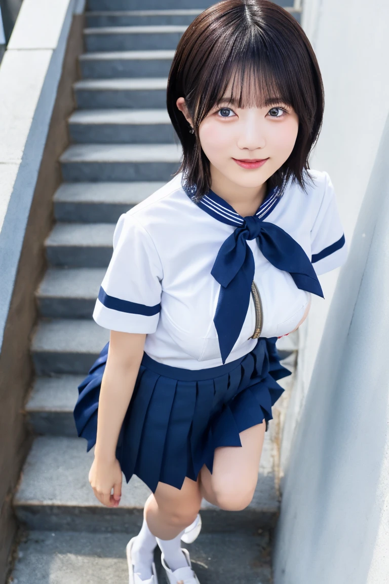 High resolution、High level image quality、8K、real live action、RAW photography、highest quality、masterpiece、table top、erotic、student、pink good,white skin,knees,(黒pantyhose),Detailed panty pattern、panties focus、pink panties、small panties、absurd,small face、huge breasts、前hairを真ん中から分ける、I can see the forehead,(cold look<きついeye,glare,bullish,thin anger)、masterpiece,highest quality、Super high resolution,RAW photo,Len,beautiful feces,one person, solo,dark look,small breasts,whole body、very nice、JK uniform,high school girl,japanese woman,standing,(Photoreal:1.37)、photon mapping,light blue ribbon,realistic、かわいいsmall face,茶色のeye、black socks、22 years old、(red bow tie)、radio city、物理ベースのLenダリング、Qianfang、Depth of bounds written、blurred background、picture,the girls、body,beautiful feet, long legs, thin legs,long bob cut,(前hairが見える), hair, lips, green_eye, nose soft,(pink shirt), (navy pleated skirt), Navy blue uniform jacket、White Sweater Vest、kneesが見える,thin clothing,, thigh, black cotton socks,Nogizaka idol, actress, japanese id、キラキラしたeye、glossy lips、I can see the legs、low angle shot from below、pantyhose、standing position、standing on the walkway