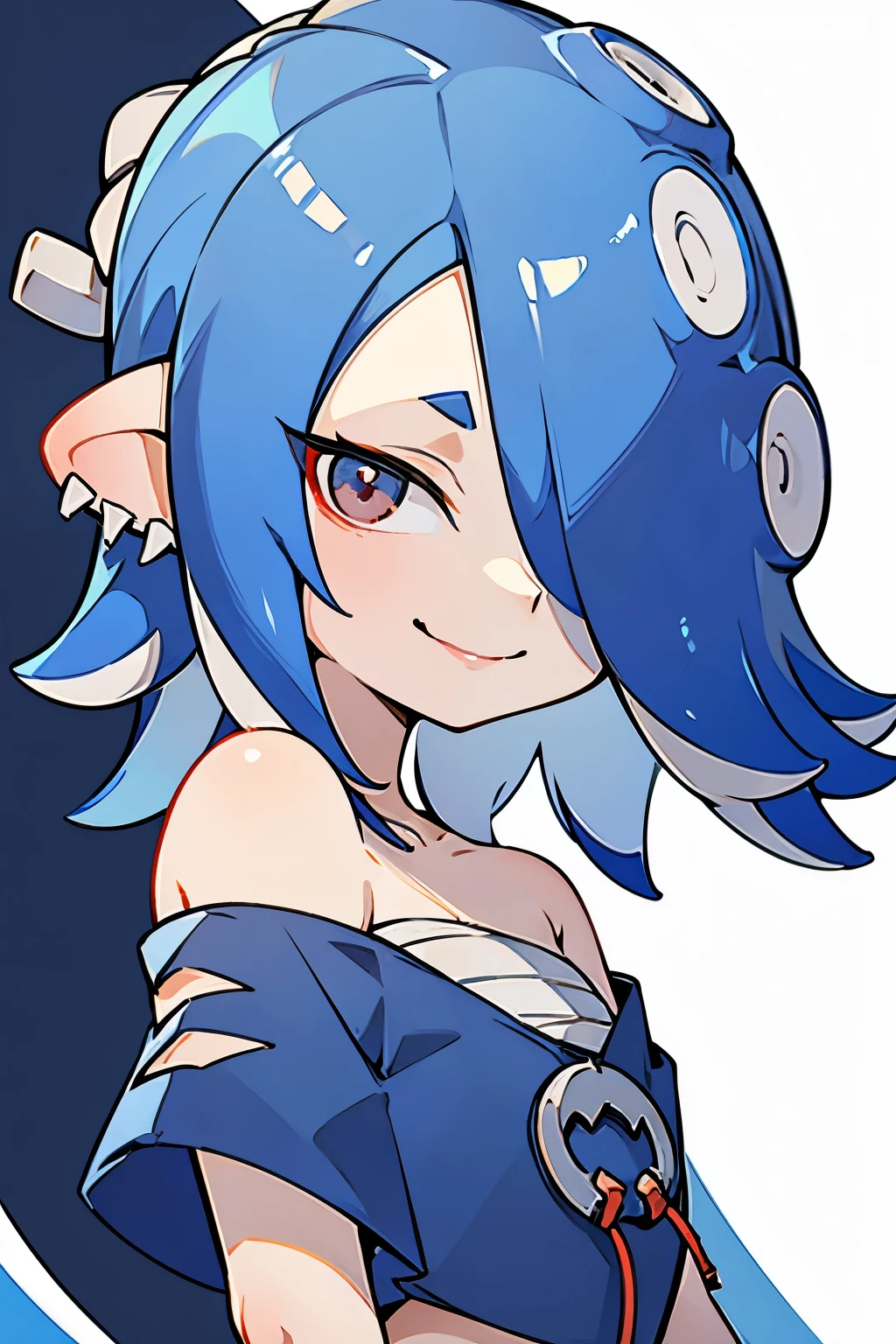 inkling hair , best quality , masterpiece, no background 、 Simple Background 、 1 girl, smiles, closeup , solo, looks、 Blue Hair、 hide my eyes with bangs