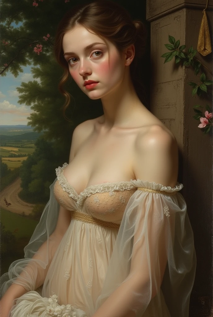 pale skin muscular brunette 13 year old girl huge breasts in the style of William-Adolphe Bouguereau