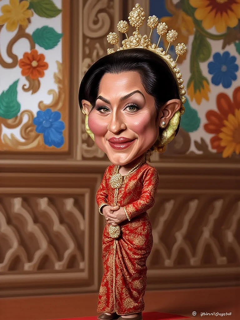 a cartoon of a woman and a crown, caricature illustration, caricature, chibi, cartoon portrait, potrait, in cartoon style, caricature style, emir, high quality portrait, full protrait, inspired by Altoon Sultan, inspired by Nil Gleyen, traditional portrait, detailed portrait, inspired by Basuki Abdullah, proffesional illustration, cartoonist