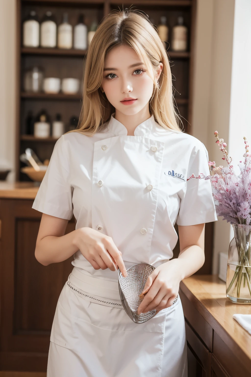 (meilleure qualité: 1.4), Haute résolution, chef-d'œuvre, 4K, ultra détaillé, very beautiful girl chef-d'œuvre,  blonde sexy, cheveux longs, queue de cheval, yeux bleus, yeux expressifs, peau détaillée, texture de peau réaliste, texture, yeux détaillés, belle femme, lilas bon, Culotte en dentelle lilas],