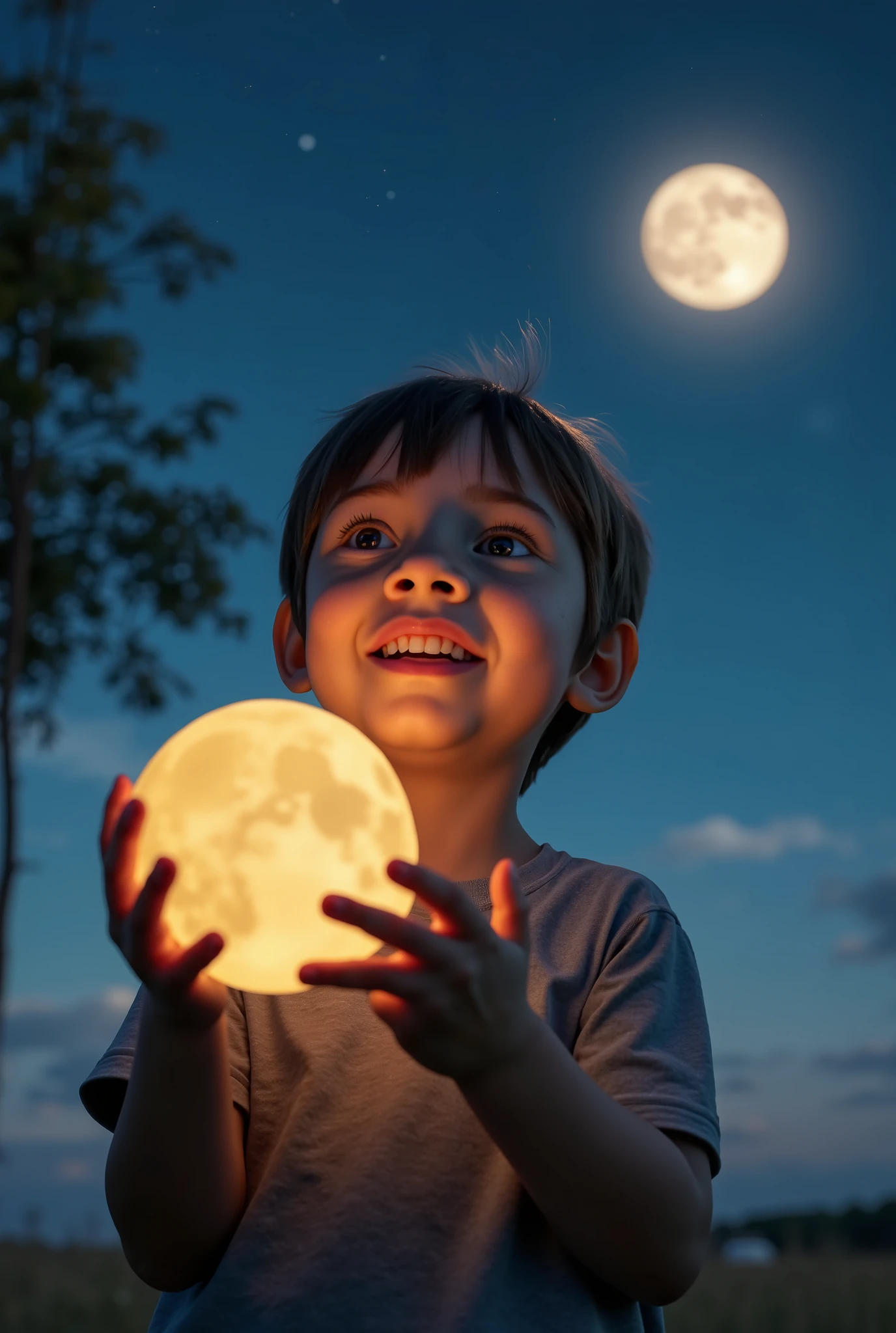 a cartoon caricature of a young boy under the moonlight, portrait, exaggerated features with a large nose and big eyes. Masterpiece, Best Quality, Realistic, glowing, textures, 4K.