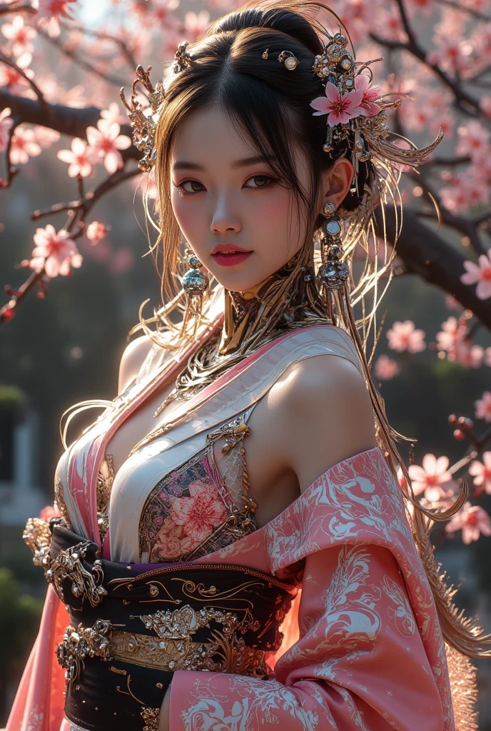 (best quality,4k,8k,highres,masterpiece:1.2),ultra-detailed,(realistic,photorealistic,photo-realistic:1.37),geisha,traditional,beautiful detailed eyes,beautiful detailed lips,extremely detailed eyes and face,longeyelashes,(vibrant colors,colorful:1.1),delicate kimono,japanese fan,subtle patterns,(elegant,graceful:1.1),ornate hair accessories,(serene,calm:1.1),tranquil setting,blooming cherry blossoms,(Authentic,Tokyo-style),traditional wabori tattoos,elaborate body art,complex composition,(geometric,symmetrical:1.1),meticulous line work,(exquisite,detailed:1.1)demon mask,dragons and koi fish motifs,unique and intricate design,traditional Japanese artistry,(mesmerizing,striking:1.1),timeless beauty,rich cultural heritage,(ethereal,sophisticated:1.1),geisha's subtle smile,ethereal atmosphere,(sublime,artistic:1.1)lighting.