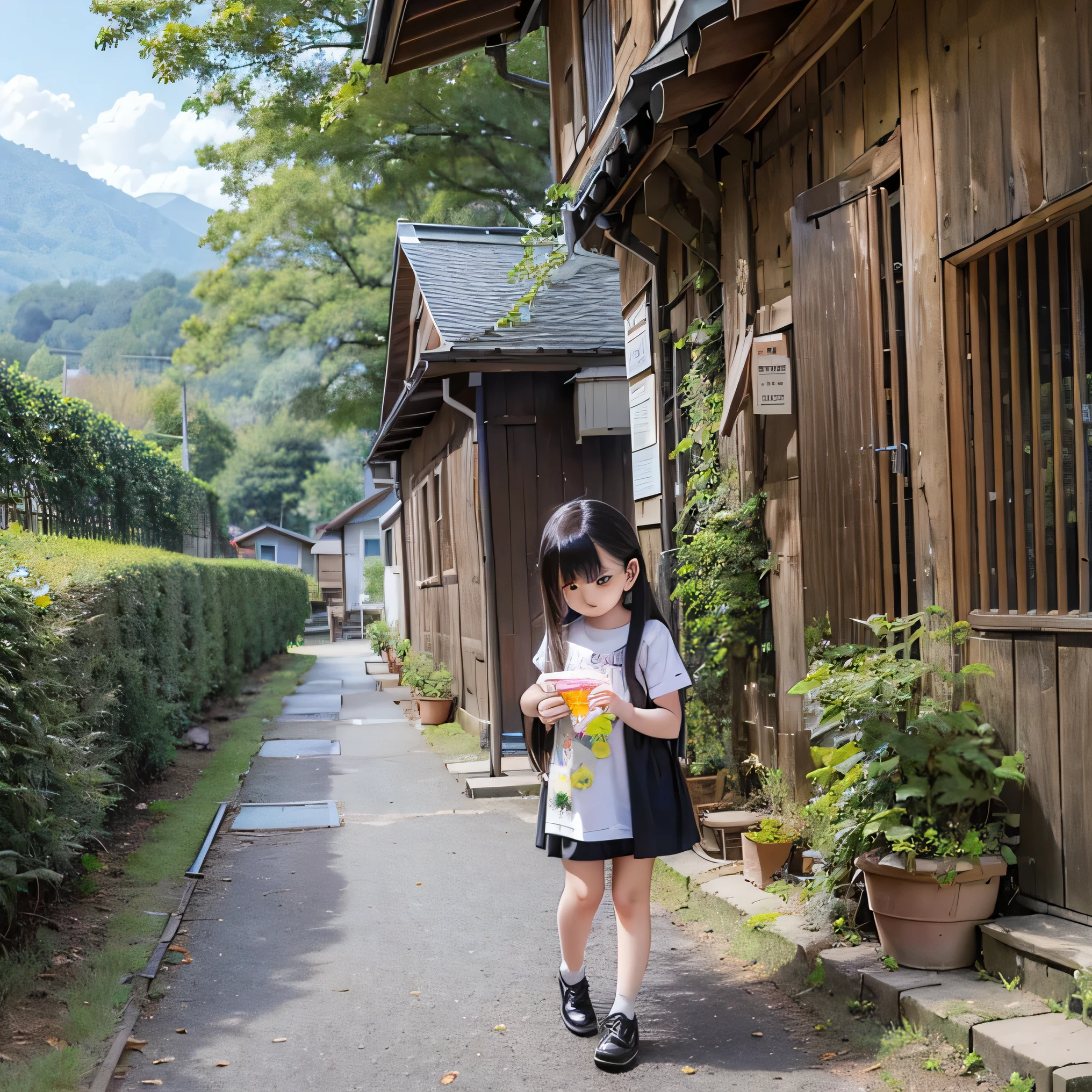 Cute girl Deep in the mountains of Japan Old temple moss hydrangea