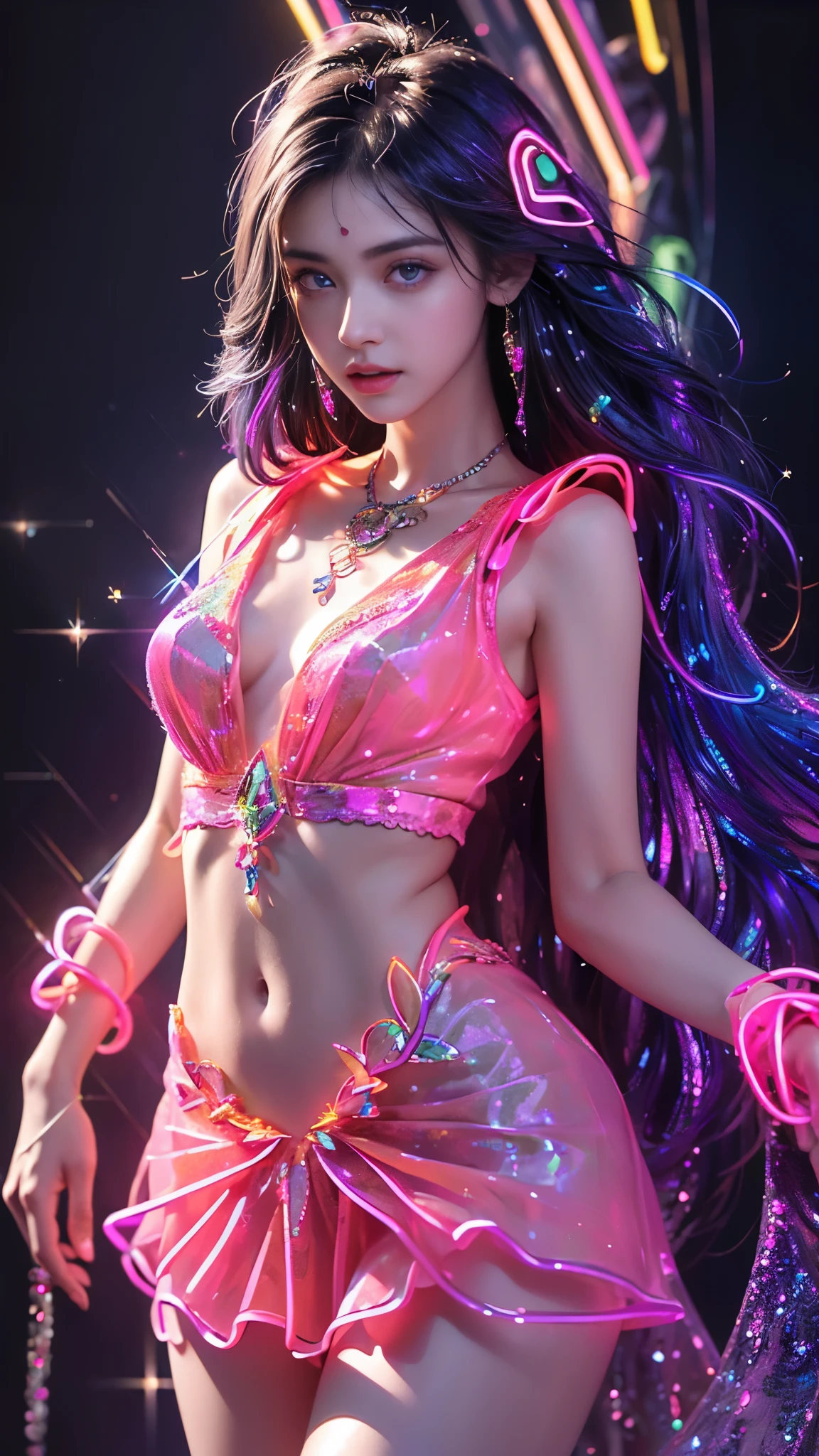 sexy Thai model who controls poison、beautiful smile、lip-gloss、bold lipstick、long lashes、colorful metallic makeup、look at the camera、full body Esbian、、sparkling poisoned flower costume、、、、sparkling Colorful hair、secrete poison、skull hair accessories、sexy tights、shiny sparkling flowers background