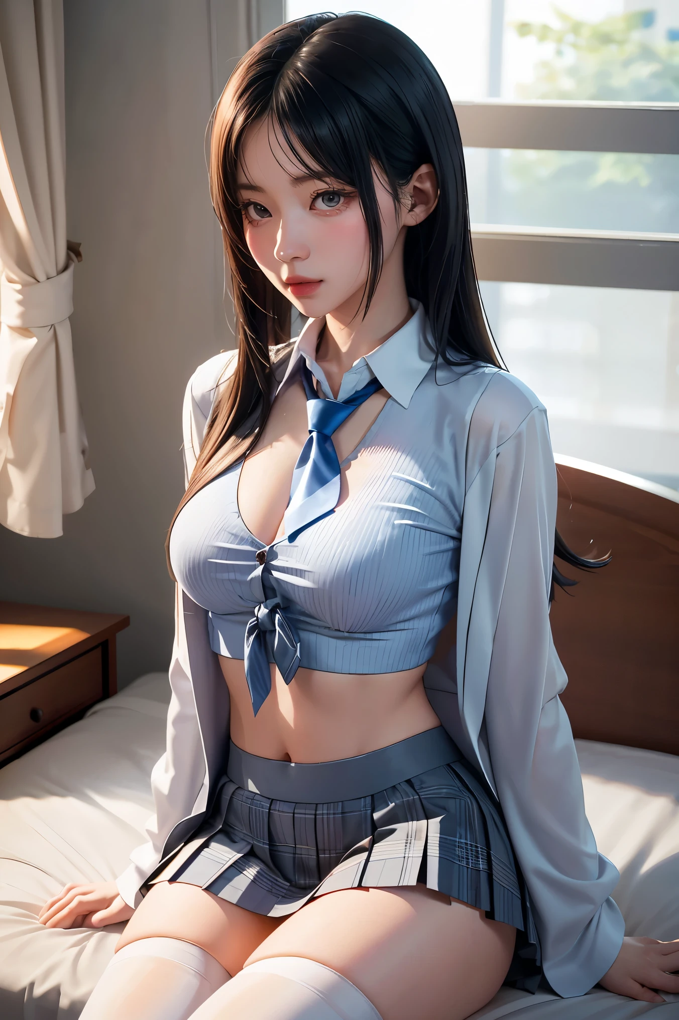 Korean Nurse，Being in bed，（（（tmasterpiece）））， （（best qualtiy））， （（intricate detailes））， （（Ultra-realistic realism））， Ridiculous resolution， A MILF， Mature Woman， see -through， ighly detailed， illustratio， 1girll， （（Large breasts））， perfect hand， Detailed finger， Beautiful detailed eyes， Long whit hair， with brown eye， Name badge， （ Front wide open , The fabric is very thin, The fabric is very transparent, Korean Nurse Uniform:1.9）， Maid Neck Ring，maid apronl，Pink suspender underwear，Pink suspender stockings， 耳Nipple Ring， detailedbackground， Bedrooms， perfect  eyes， mesmerizing eyes，cocked ass，Reddened face，(weeping:1.2)，confused eyes，Slightly open mouth, （（（Boldly spread your legs:2.0）））, ((One-person viewpoint, Eye-Level Shot)), (((Colossal breasts that are about to burst)))