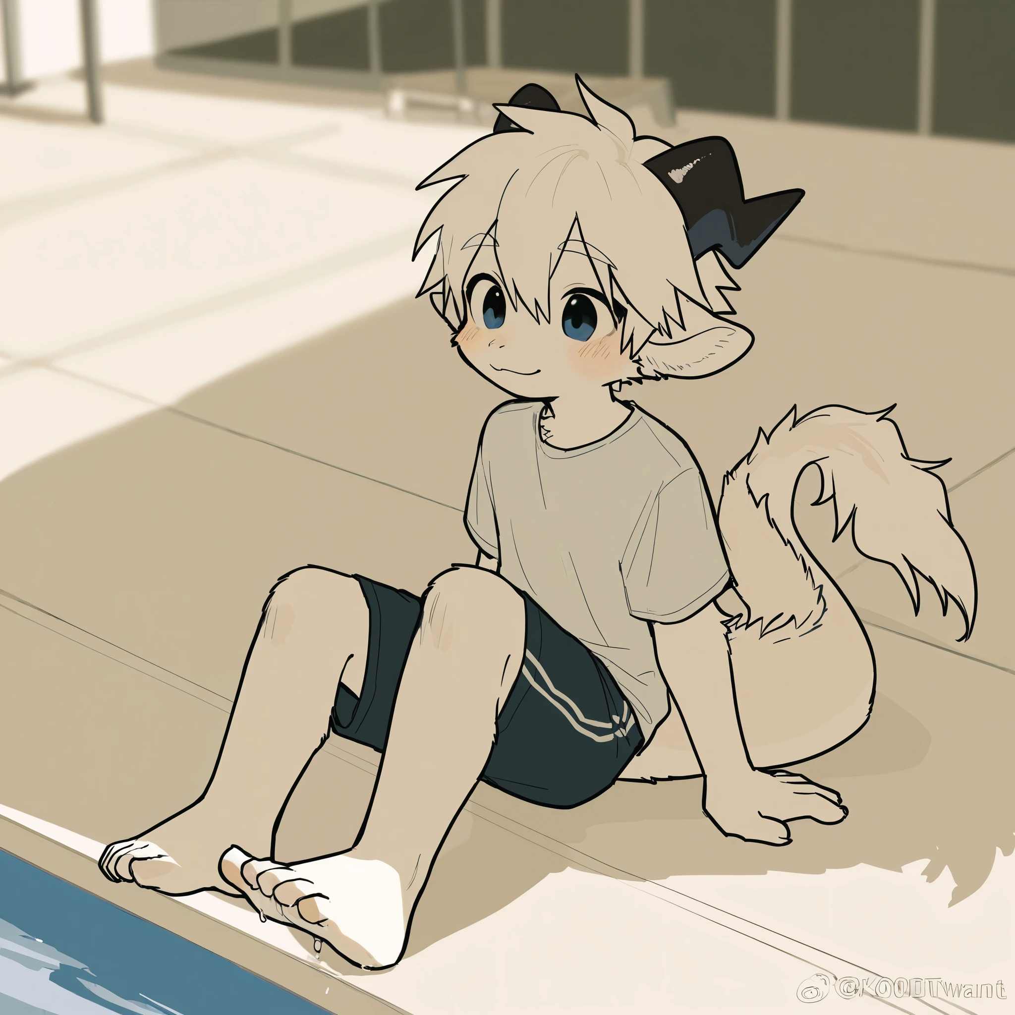 Fraction_9,Fraction_8_up ,Fraction_7_up ,Fraction_6_up ,Fraction_5_up , source_ furry, hadrian , furry male,,Cubs,((boy ,petite child)),dragon boy n,Dragon Tail, Tail, barefoot, no shoes, shorts,Background Pool ,Upper body,Happy , Soak your feet in water, best quality, perfect anatomy , to milkytiger1145 , author: k0bit0wani,(cute),boy ,Single,((((alone,Alone))))