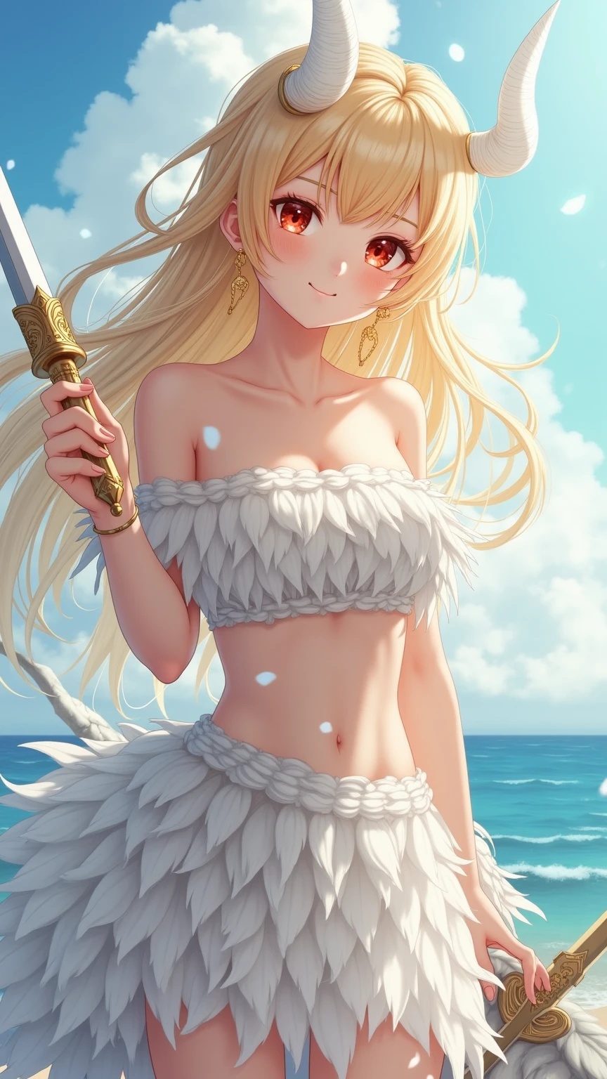 masterpiece, rich colors, Best quality, detailed, high resolution, Hyper quality, high detail, , high quality, detailing, skinny sexy girl on the beach , bright lighting , Brown eyes, Anime, palm trees, bright lighting, blonde,