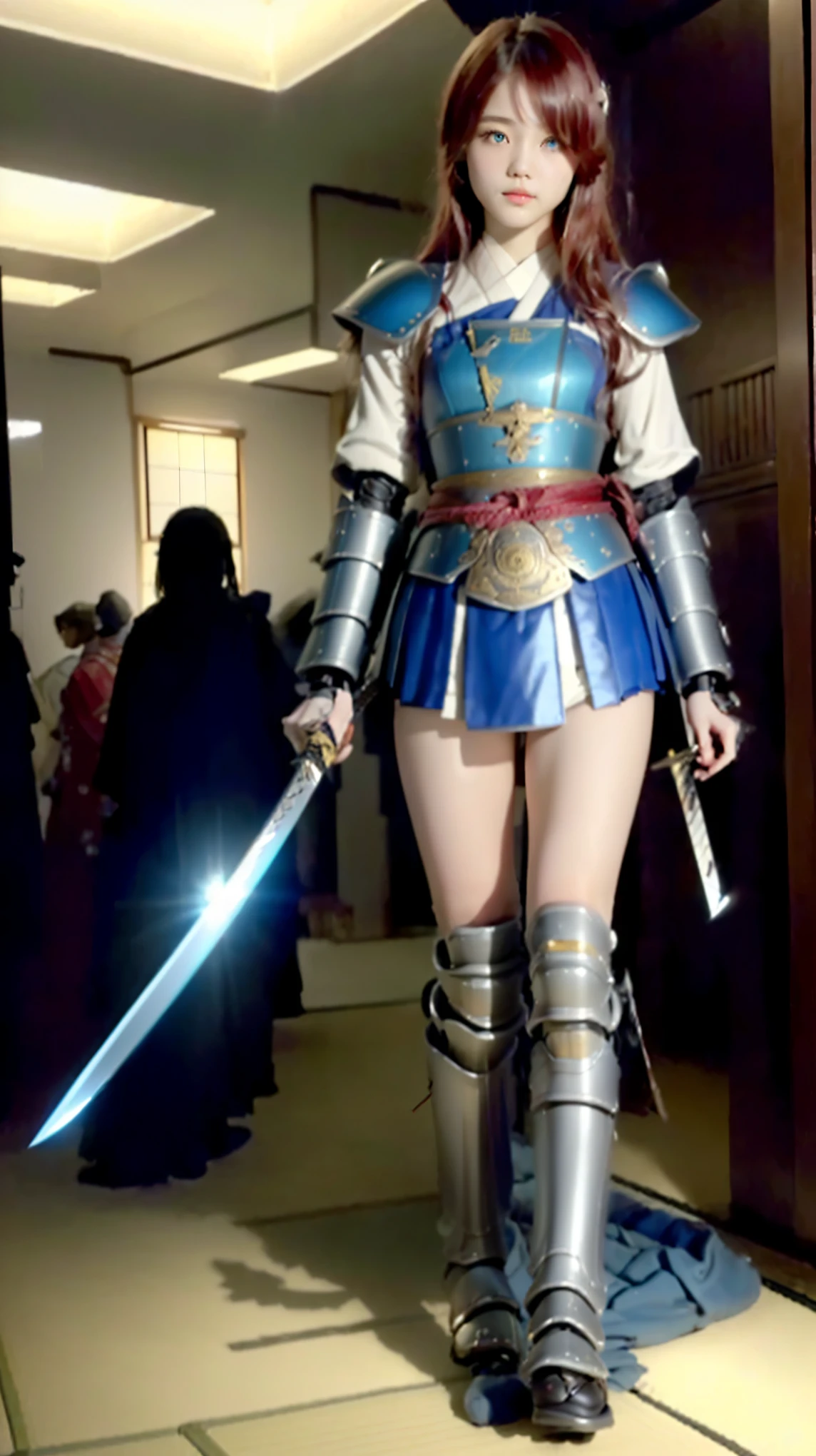 ( masterpiece :1.2,exceptional quality ,mirror finish , cinematic experience , best illustration ),8k,16k,(wallpaper),(Robot Gladiator ),(Machi Magistrate Robot equipped with armor similar to samurai armor:2.0),( Machi Magistrate Robo :2.0) (samurai robot :2.0),( the face of a demon-shaped machine ), complex fluid , , ,ink painting:2.0,( dynamic poses in a packed store ),( hold a Japanese sword :2.0),( The background is a futuristic steampunk Edo city :2.0),(Night Tour :2.0),( future retro of advanced vehicles :2.0),( Steampunk World View :2.0),bleeding,Splash,( black and white :2.0), body proportions, (Chapped lips:1.4), (blush de nariz:1.2), foreshortening, black cuts, (eye contact), High contrast, ultra high resolution, high resolution, detailed, Clean face, ( Sexy face:1.5), ( big purple eyes :1.2), ( ultra detailed eyes :1.4), ( high resolution eyes :1.1), ( ultra detailed skin texture:1.4), PERSEPHONE, Persephone, Persephone, (SFW:1.5), (full body:1.8), (upper body up:0.3), (hyper realistic :1.4), ( realistic :1.3), (best quality real texture skin), Detailed eyes, detailed face, Detailed eyes, detailed face, PERSEPHONE, ((high resolution)), ((pale skin)), ((very pale skin)),