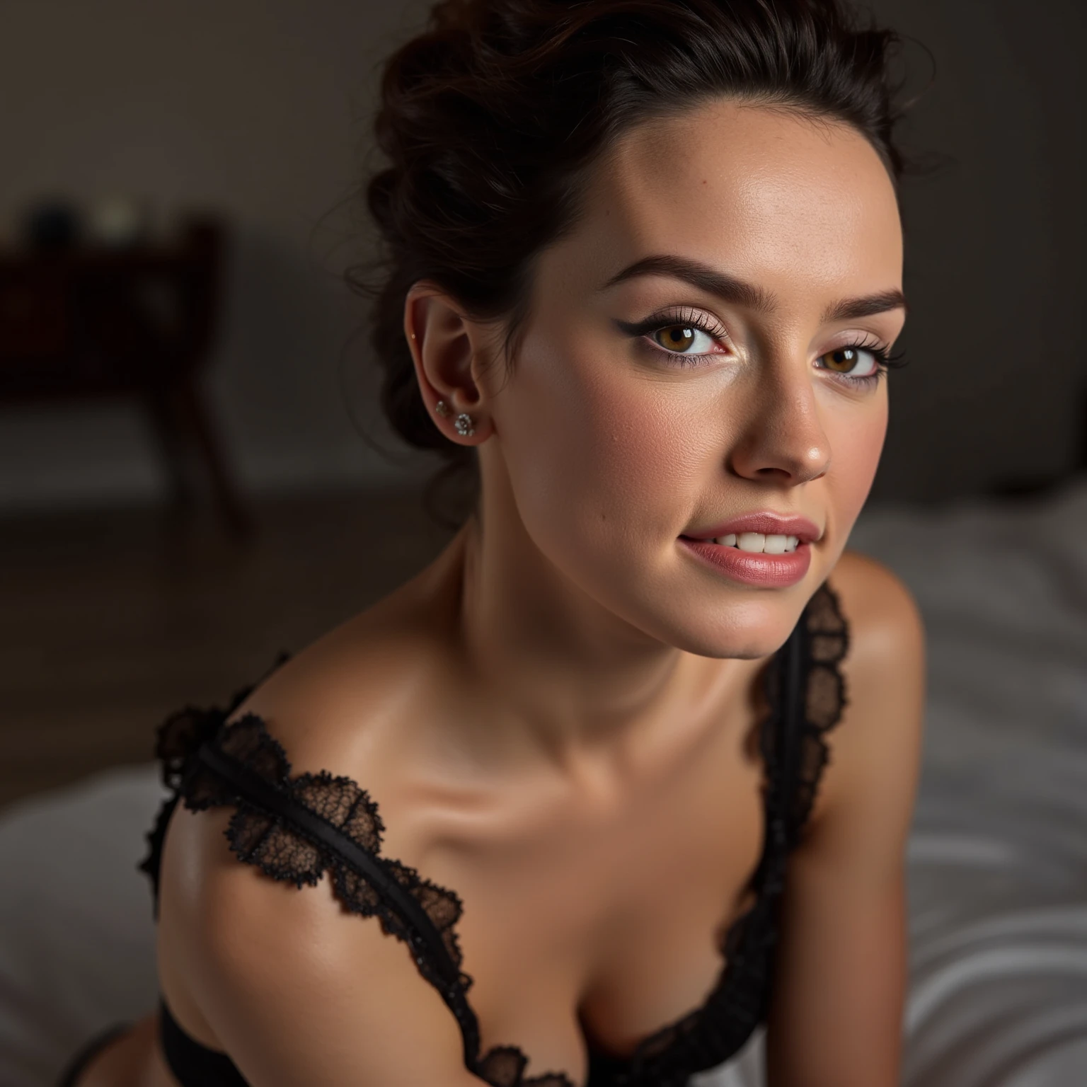 (best quality,4k,8k,highres,masterpiece:1.2),ultra-detailed,(realistic,photorealistic,photo-realistic:1.37),beautiful detailed eyes,beautiful detailed lips,extremely detailed eyes and face,long eyelashes,1girl,sexy,black lace lingerie,alluring,seductive,hand tied behind, mouth gagged,feet bound,soft lighting,vivid colors,dramatic pose,studio photography