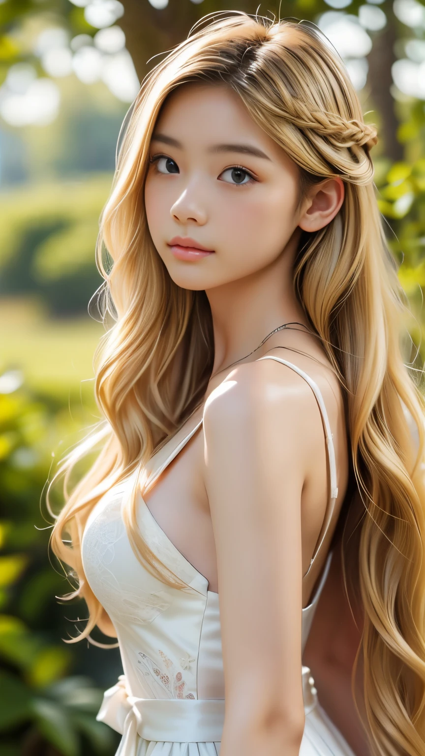 ((((blonde、Super long hair、とてもLong Hair、Wavy Hair、blonde、Look forward、Nordic)))))))、blonde、Tabletop, Highest quality, Photorealistic, In detail, High resolution, 8k wallpaper, Perfect dynamic composition, Beautiful attention to detail, Long Hair, Big ample breasts、24-years-old、(Droopy Eyes 1.4)、Adult Beauty、Japanese、Big Breasts
