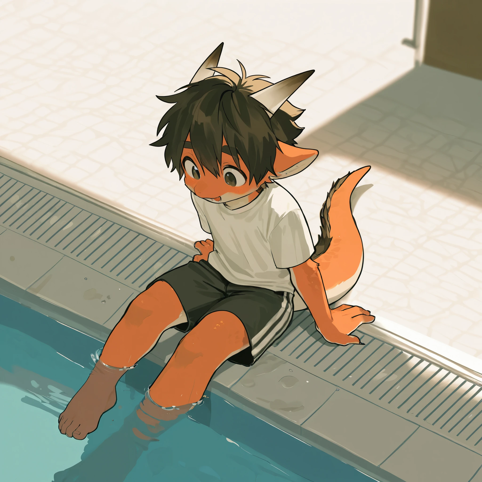anger,Shota,swim,(best quality),(masterpiece),Wear only transparent thongs,no shirt,No coat,lying in water