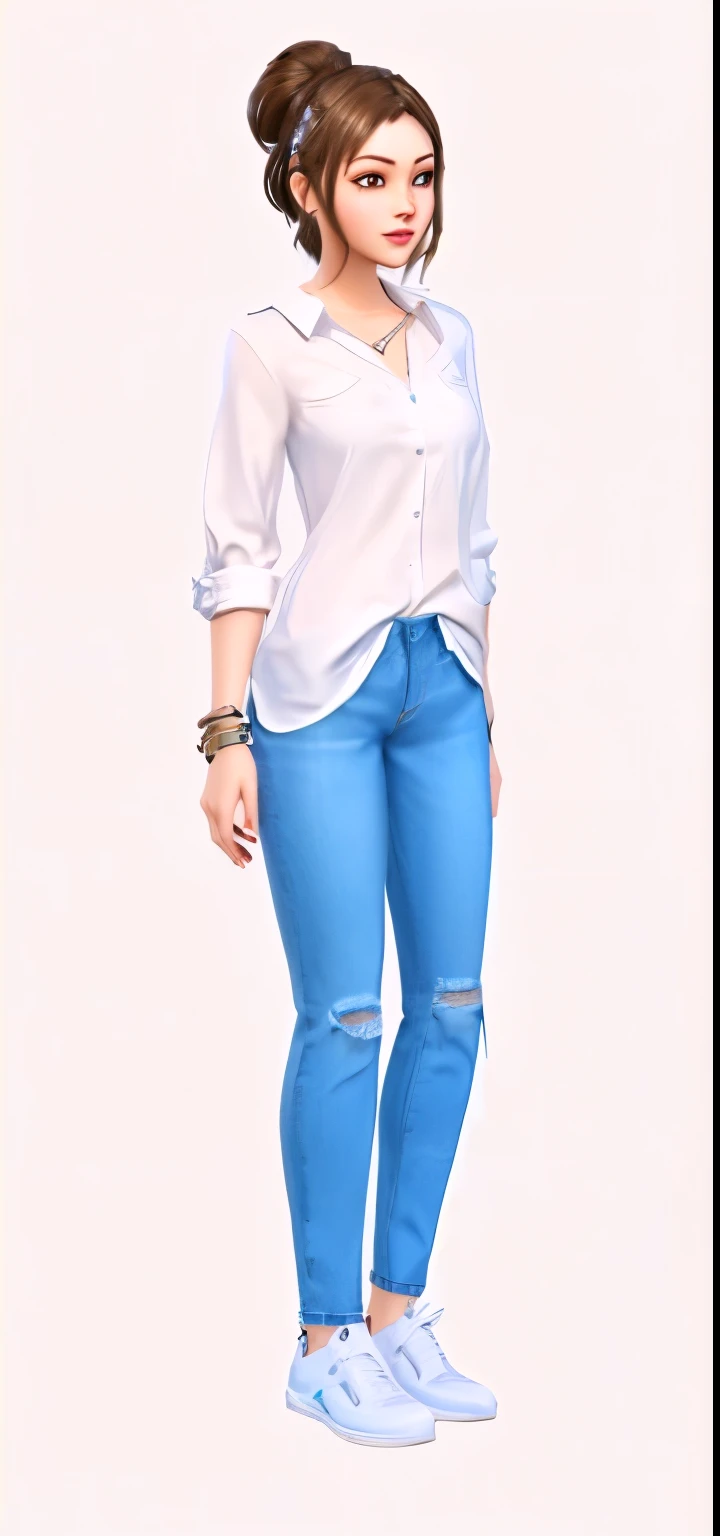 Denim blue jeans, pink jersey