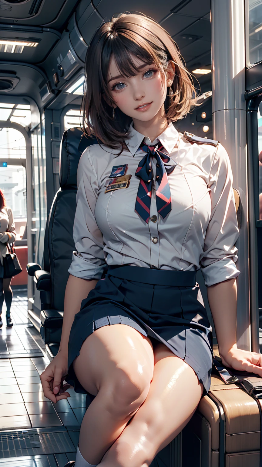 (((Misako Renbutsu)))Beautiful Young Female with ((Twin Braids) covering Bust) (Flashing Crotch) on ((Dusk Train)), (extremely delicate and beautiful) Detailed Closing Texture, Professional portrait of SemiNude photography, (((Unbuttoned WhiteShirt with beltbra:1.37)) White SkinnyShorts)Navel, (sitting_chair) {leaning back|(knee up to chest)}, (Motion blurred window){(Tyndall effect)|lens flare|Haze|bokeh} ZoomLayer (Oodles Blurred Colorful Lights (Starry particles)), (TopQuality Masterpiece of 8K Ultra-detailed DigitalPainting by Jeremy Lipking), (Clearly visible the Shape of Crotch), (extra leg:-1)