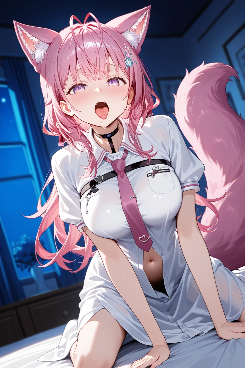 NSFW,masterpiece,Highest quality,High resolution,Super detailed,Shirakami Fubuki\(Hololive\),Gray Hair、One-sided braid、Ahoge、Earrings,Fox ears,Fox tail,Sexy Nurse,Pink Nurse Uniform,Nurse cap,Open clothes,Embarrassed,blush,Expecting face,Feeling face,(Ecstasy face),(Ahegao),Sexy look,Hospital at night,Examination room,desk,pc,(Seduce),Cleavage,examine,(Squirting),(Male patient),(Being attacked by a man),(Having sex),Creampie,(rape),forcibly,heart,(Give in),(Falling into Pleasure),On all fours,From the side