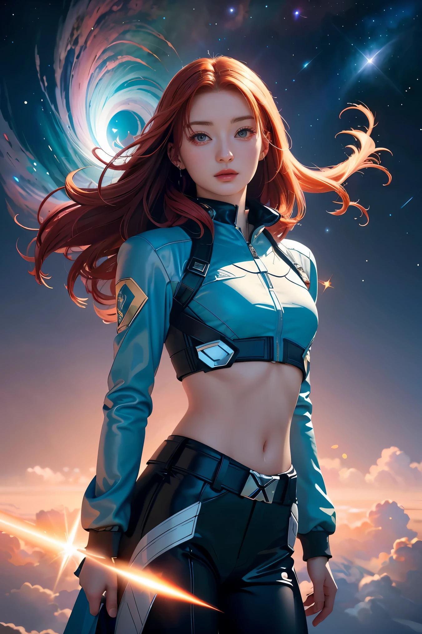 (alone) inconceivable and spectacular an emergency scene of a cloud figure Sophie Turner in a cosmic cloud, Fractal Nebula, cosmic, heavenly, Vibrant and vivid entities, whirlwind, spinning, unrealistic, high contrast, symbolism, Magic, mystery的な, mystery, surreal,