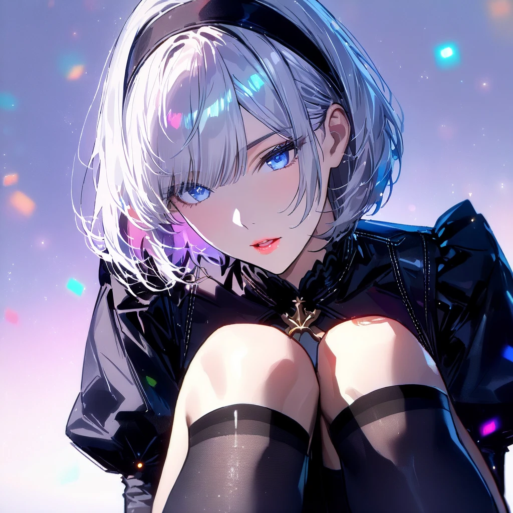 masterpiece, perfect anatomy, Precise, High Quality, European girl,bob cut,Silver Hair,large breast , ((fellatio)), hand caressing