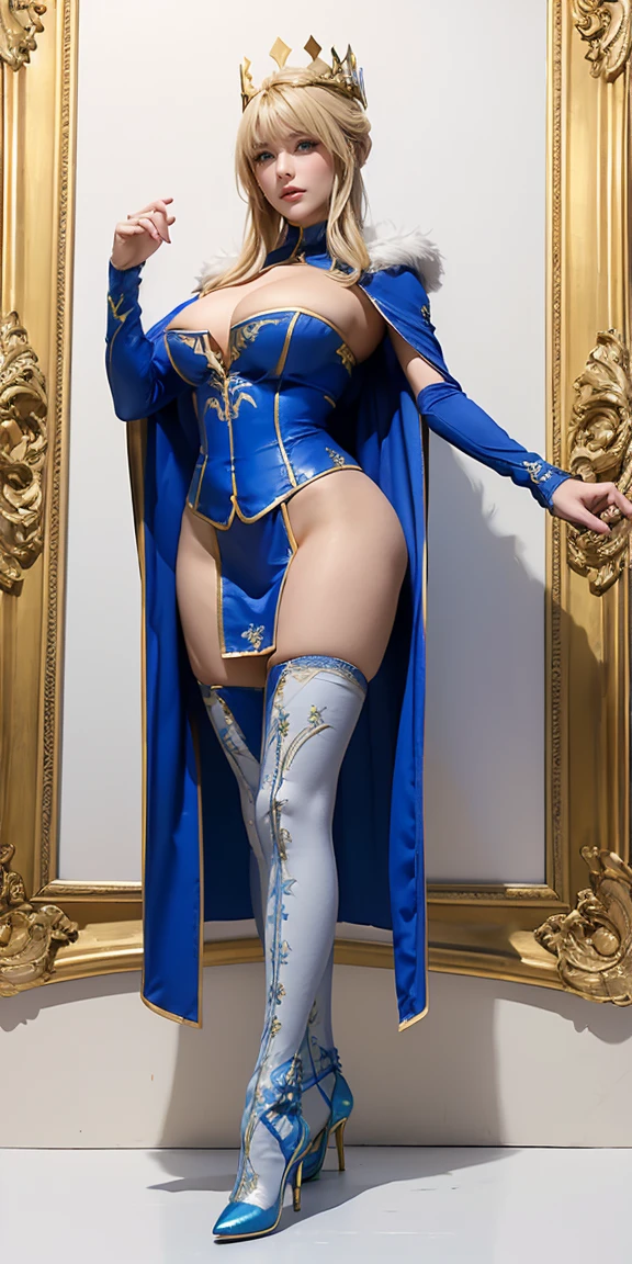 ((high detailed, best quality, 4k, masterpiece, hd:1.3)), ((best quality)), (((HD))), (((8k))), (ultraDH), (ultra HD), (bleak cold cinematography), Queen Marika, Elden Ring, long blonde ponytail, european skin tone, gold colored eyes, small breasts, gold color scheme, wearing regal dress, wearing crown of thorns, gorgeous slender feminine body, full-body picture, standing star pose, juicy thick thighs out, (royal hottie:1.5), (breasts focus), (from front:1.3), (from abovee:1.1), (shoulders out:1.3), (thighs out:1.3), (breast out:1.3), (off shoulder:1.2), (heavy colorful makeup), (perfect hands, perfect anatomy)