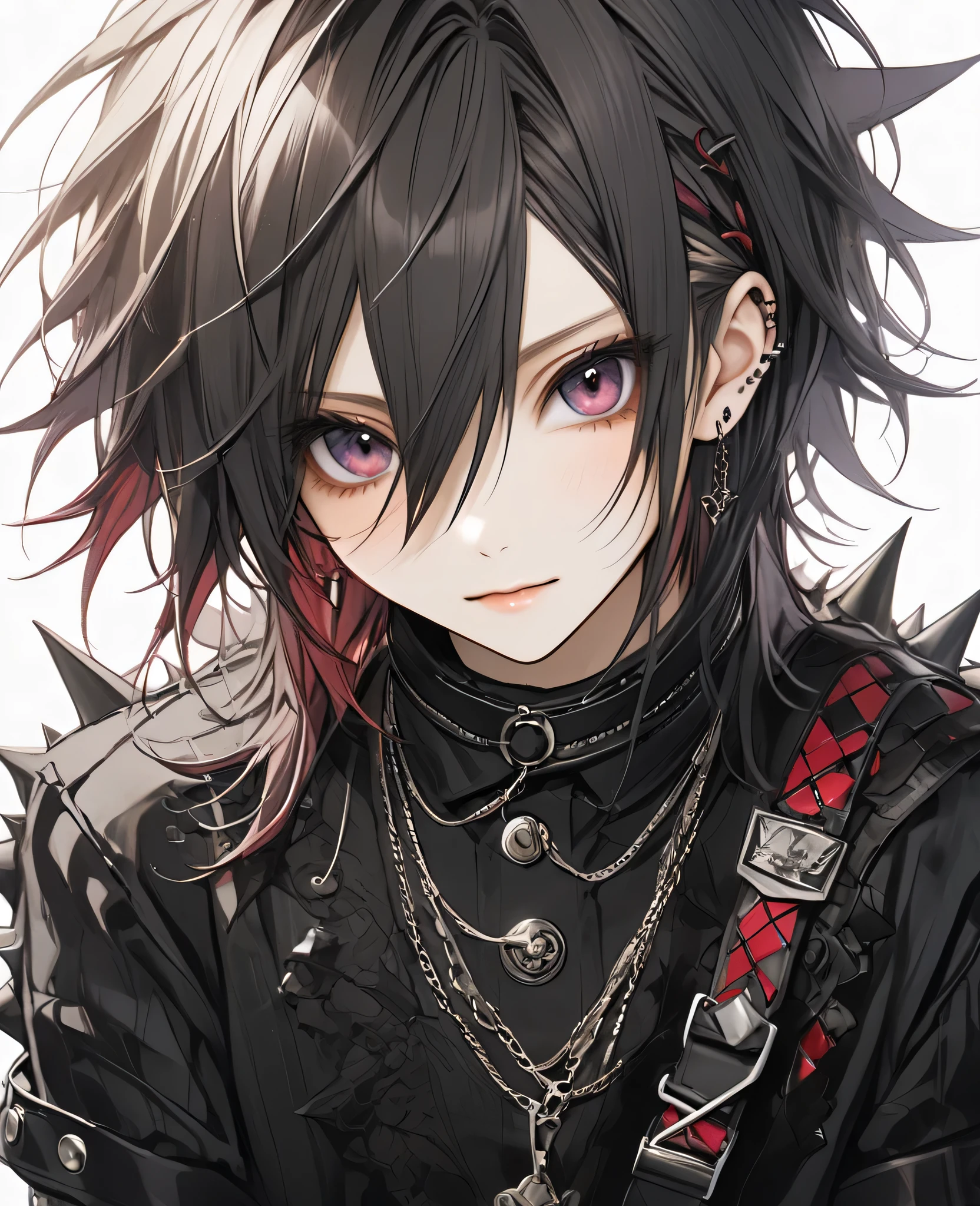 anime boy with black hair and a chain around his neck, anime moe artstyle, male anime style, boy has short black hair, anime style character, young anime man, semi realistic anime, in an anime style, inspired by Okumura Togyu, detailed anime soft face, inspired by Okumura Masanobu, a handsome man,black short hair