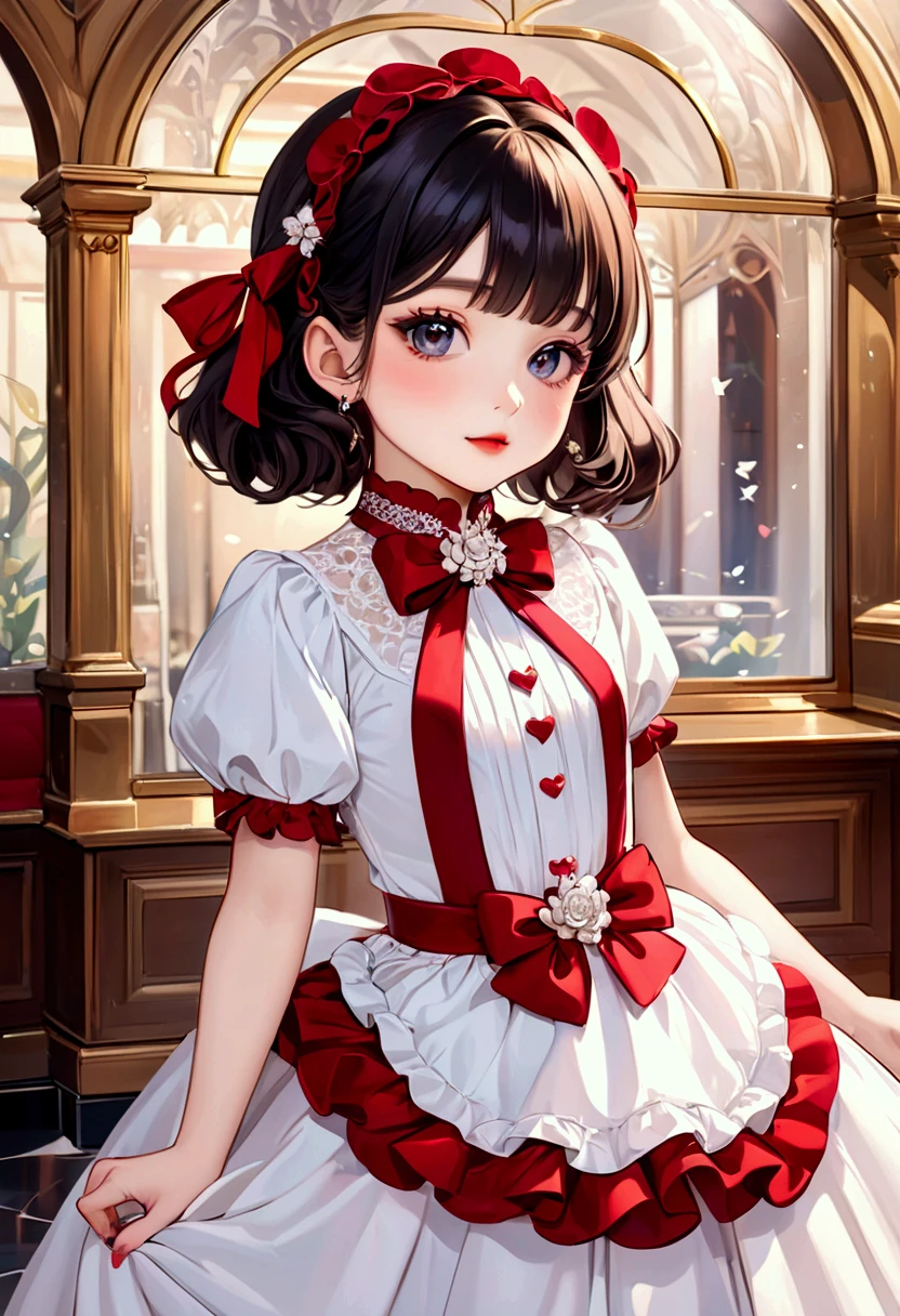 1girl, beauty, Wearing a rose-red Lolita magic dress，Beautiful eyes，Beautiful hair accessories，背景是beauty的魔法室，Lolita style，Second Dimension，Masterpiece，High quality and high resolution，comics，Small fresh, cowboy shot, UHD, retina, ccurate, anatomically correct, textured skin, super detail, award winning, best quality, 8k, 1lltnh1