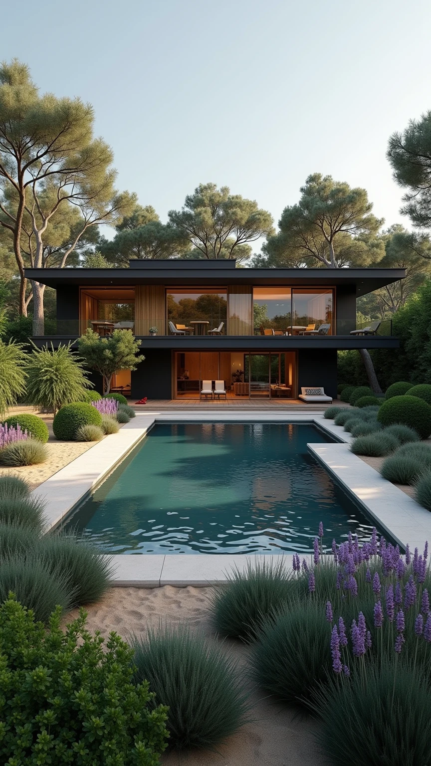 Organic modern architecture on a fairly large plot, There is a swimming ...