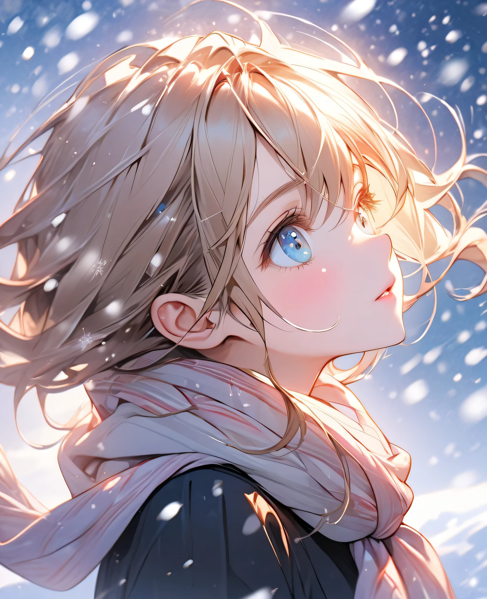 ((Hair blowing in the wind、Wearing headphones、No makeup:1.2))、(Realistic、Photorealistic、Very detailed、Best detailed skins、highest quality、masterpiece、超A high resolution)、Cute Russian Women、14 years、high school girl、Young girl、1 girl、Has bangs、Ash Blonde:1.7、double eyelid、Drooling eyes、Japanese style face、purity、Realistic肌タイプ、Thick muffler、Gray muffler、Fluffy hair、((There&#39;Hair in scarf:1.3))、Red cheeks、The wind is blowing、that&#39;that&#39;it&#39;s snowing、night、illumination、Lighting from behind、Hair blowing in the wind、((Antarctica、Meteors、The world of Aurora))