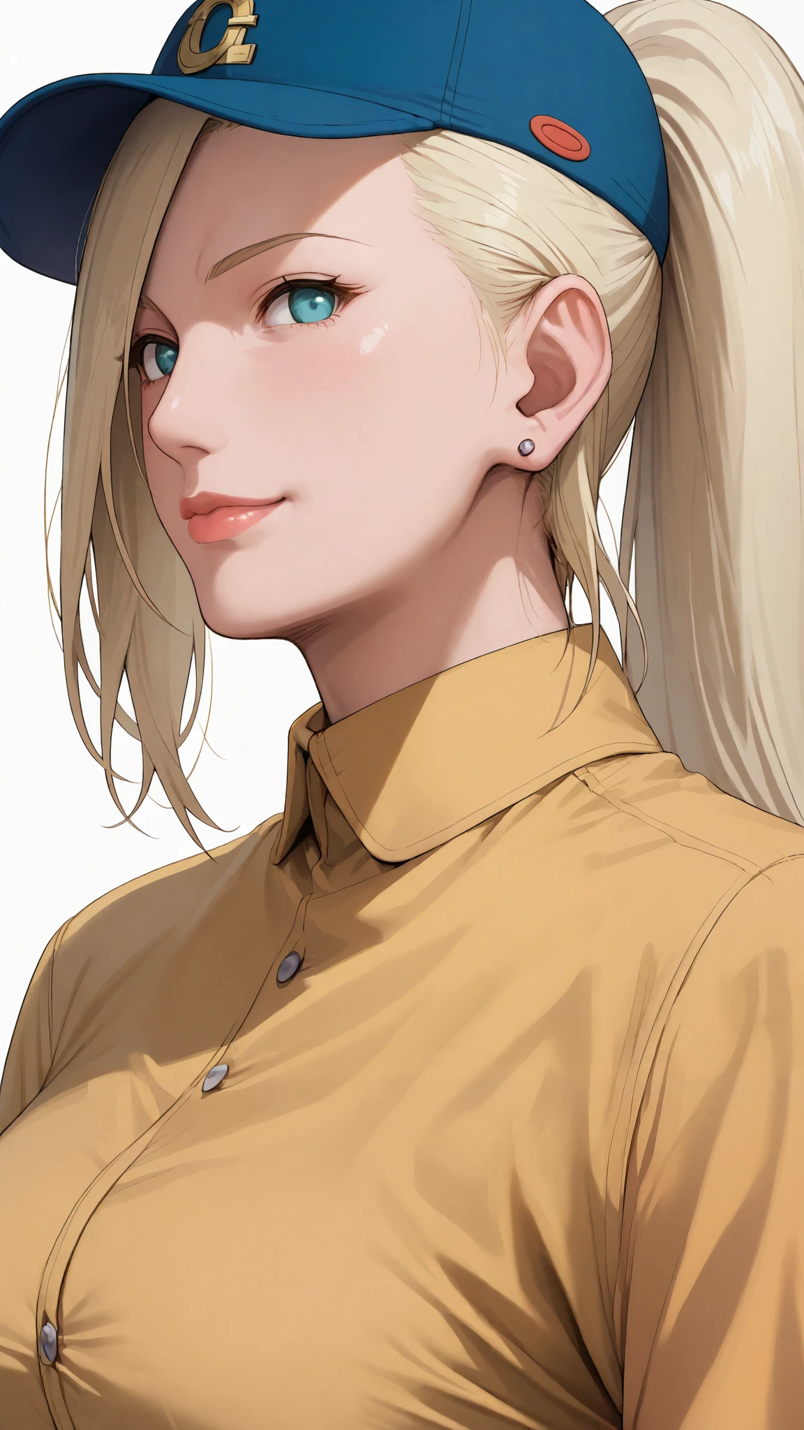 Score_9, Score_8_up, Score_7_up, Score_6_up, Score_5_up, Score_4_up, Source_anime, Tag1, Tag2, Quality_masterpiece, Anatomically correct, Beautiful face, Perfect face, Highly detailed beautiful face and eyes, Attractive face, Detailed face, Delicate facial features, Detailed skin, Huge breasted, Wide hips, Gargantuan butt, Sensual woman, mature female, milf, motherly, nomura_tetsuya Style, masterpiece, best quality, 1girl, Ino_Yamanaka's, Blue aqua eyes, baseball cap, blonde hair, closed mouth, earrings,  background, hat, hoop earrings, jewelry, looking at viewer, shirt, Ponytail hair, simple background, solo, Full body, yellow shirt, Garter Pamtyhose, Laying Position, Missionary Position, Shot From Above, Near-Angle View.