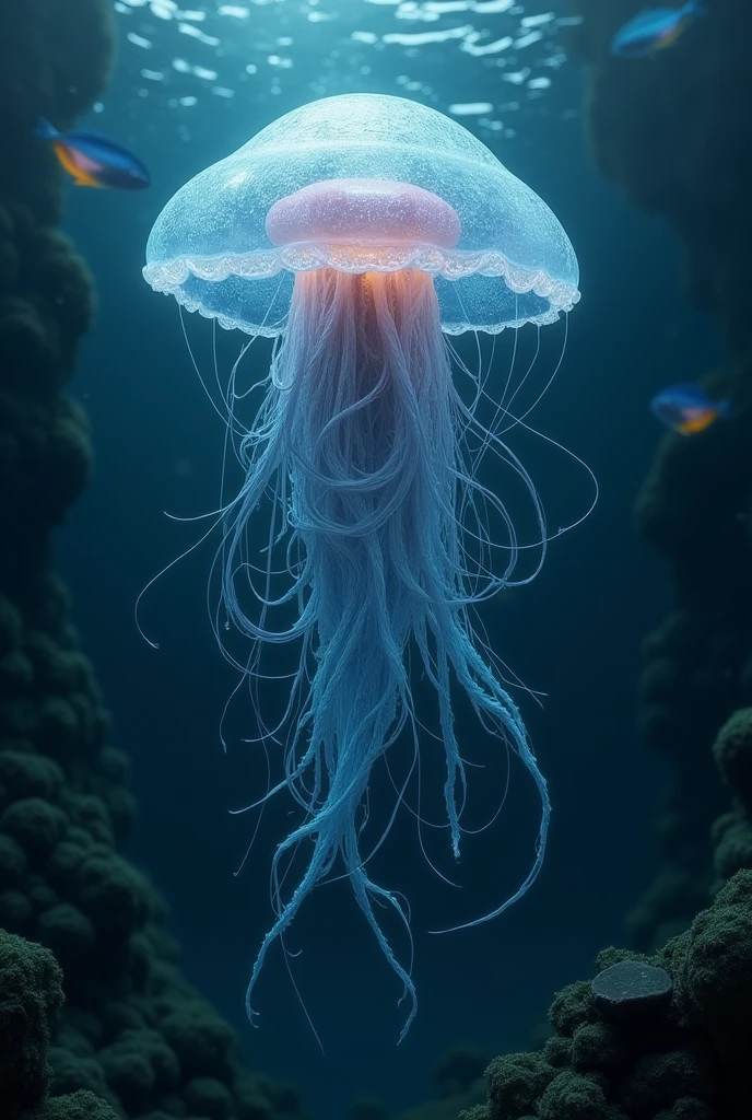 sea A lot of pink jellyfish