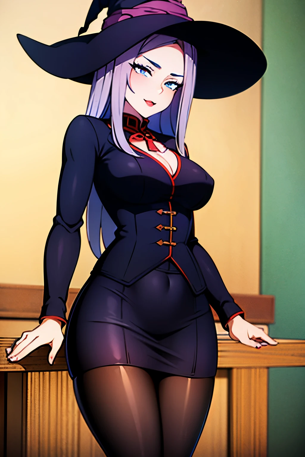 (1girl, one girl), (solo:1.3), (mlptrixie:1.3),pale skin, long hair, star hair ornament,purple_eyes, (devious smirk:1.3), (white hair:1.2), BREAK
standing,(wide hips,thick_thighs:1.2) BREAK
(witch hat,purple witch dress:1.5), BREAK
(school gym, daylight,detailed_background:1.3), BREAK
best quality, masterpiece, detailed background, highly detailed, intricate, detailed face, long eyelashes, detailed eyes, <lora:Kidmo-LyCoris-V2:1><lora:mlp_trixie:1><lora:GoodHands-vanilla:1>