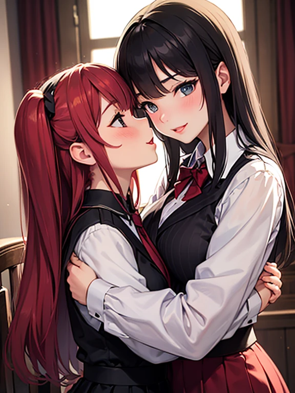 Colossal titsの女の子、Two people、lesbian、Fingers digging into a large chest、Animal ears、Colossal tits、A glimpse of her big breasts、Animal tail、two people in a lesbian relationship、Lesbian kiss、,a sailor suit、red blush、Troubled face、、Gradient Hair、Conspiracy look、Provocative facial expressions、Ridicule、Laugh、Stick out the tongue、saliva comes out、 Various poses、、Luxurious two-seat chair、The long-haired、
